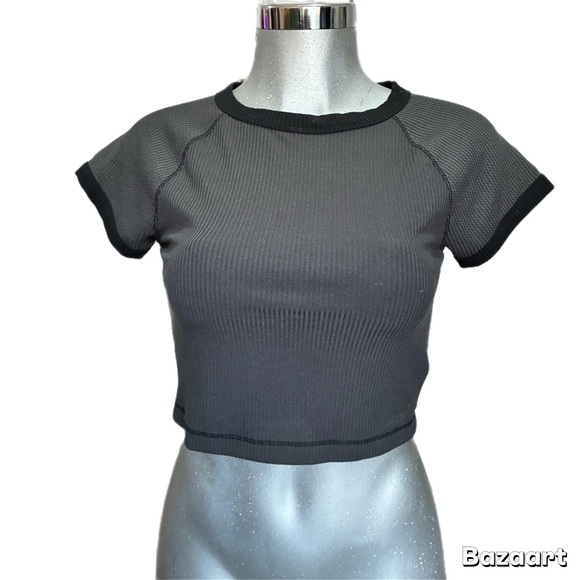 wild fable Tops - Y2K 90’s Wild Fable Baby Tee Gray Crop Top Ribbed Minimalist Size Small Baddie